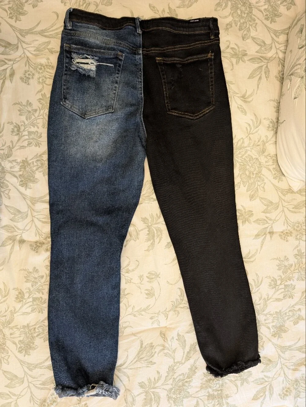 Almost Famous Black and Blue Two-Tone Skinny Jeans with Ripped Details